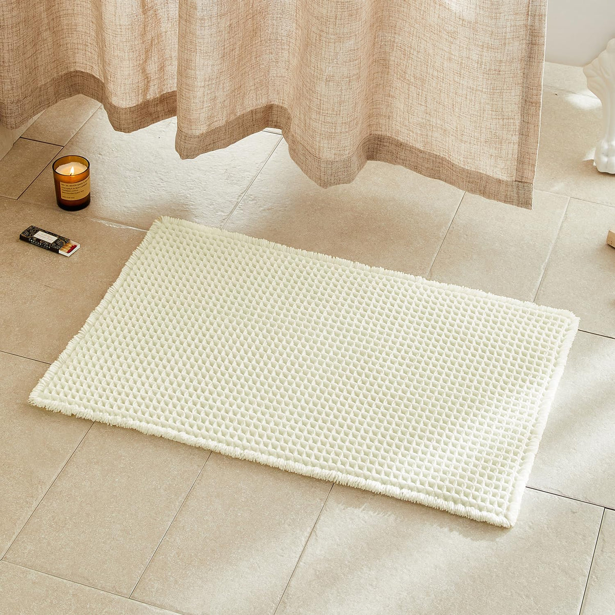 TYUU Waffle Bath Mat, Boho Bathroom Rugs Non Slip Washable, 30x20 Khaki