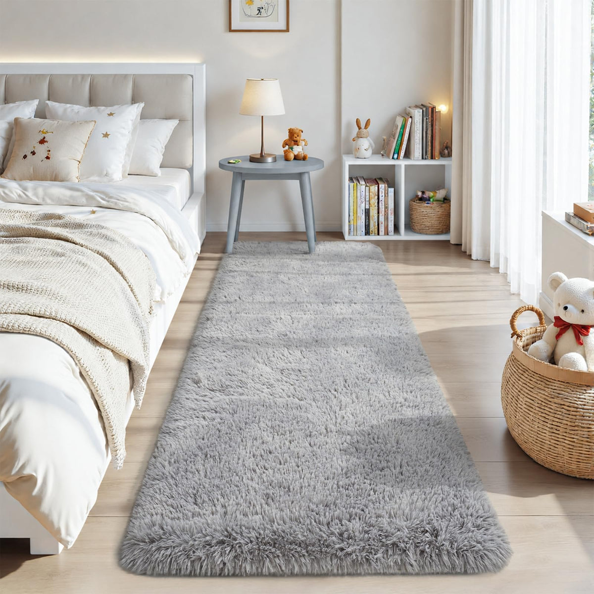 Zentavio 2x6 Runner Rugs for Hallway Shag Soft Bedroom Bedside Rugs Non Slip Fluffy Carpet for Kids Girls Boys Home Decor Aesthetic Dorm Nursery Tie-Dyed Black Grey