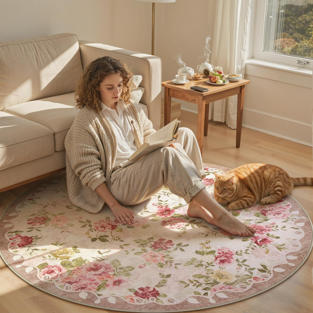 Lahome Floral Pink Bathroom Rug Runners for Hallways Non Slip 2x6