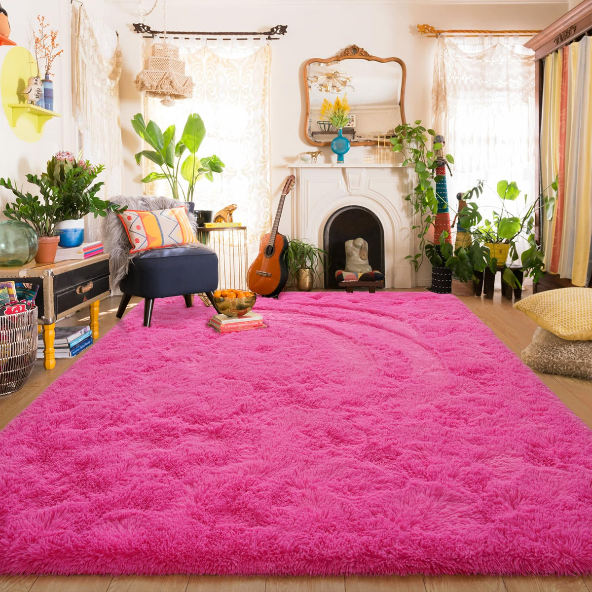 Amearea Shag Fluffy Small Rug, 2x4 Throw Rugs for Bedroom Girls, Black