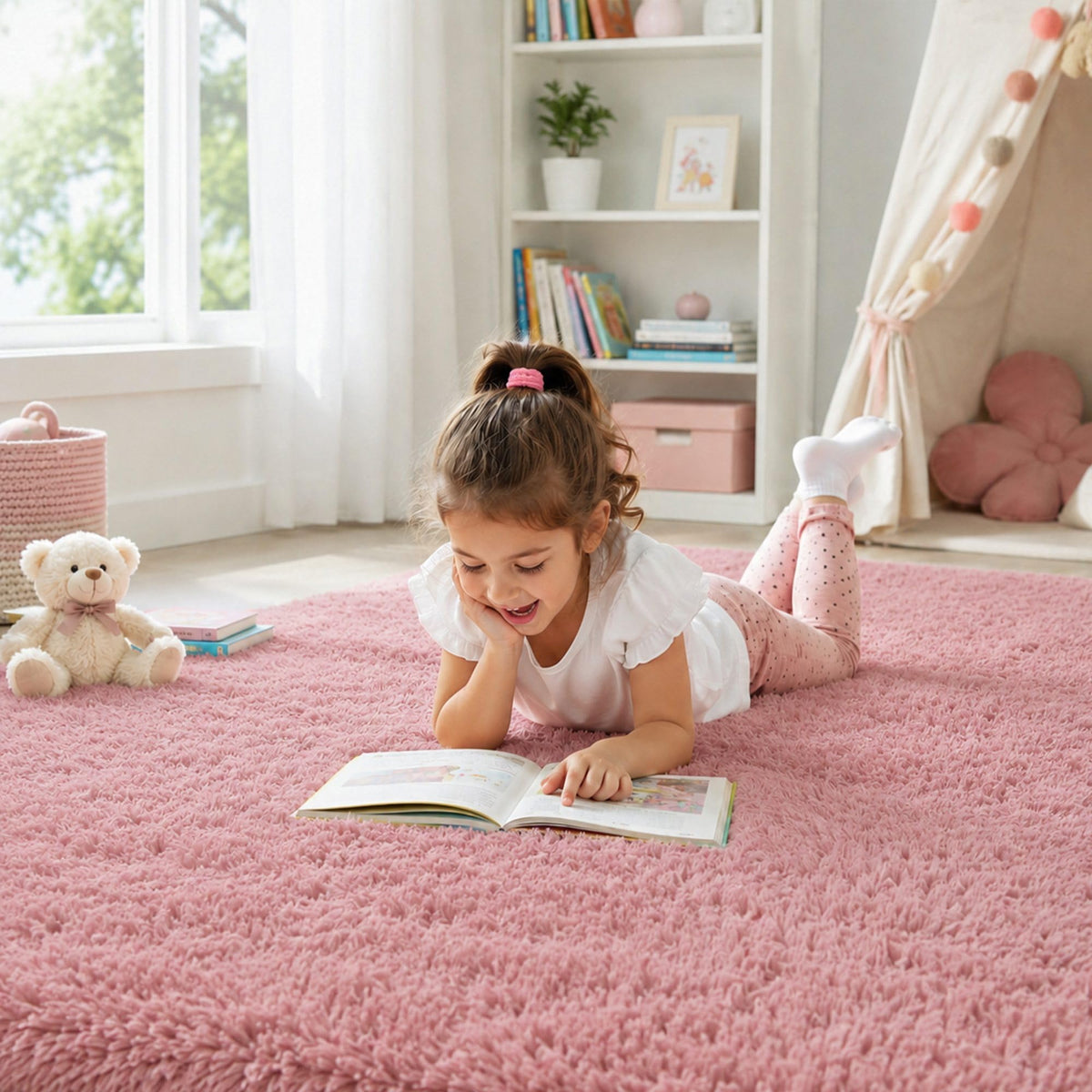 Baby Pink Fluffy Area Rug, Soft Washable, 2x5 Ft for Bedside