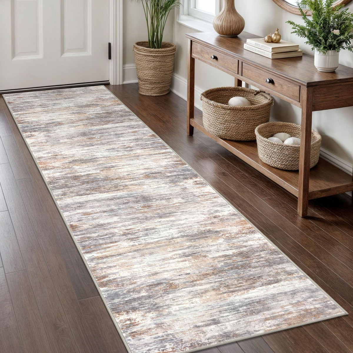 KOZYFLY Abstract Entryway Rug 2x3 Washable Door Mat Indoor Blue Beige