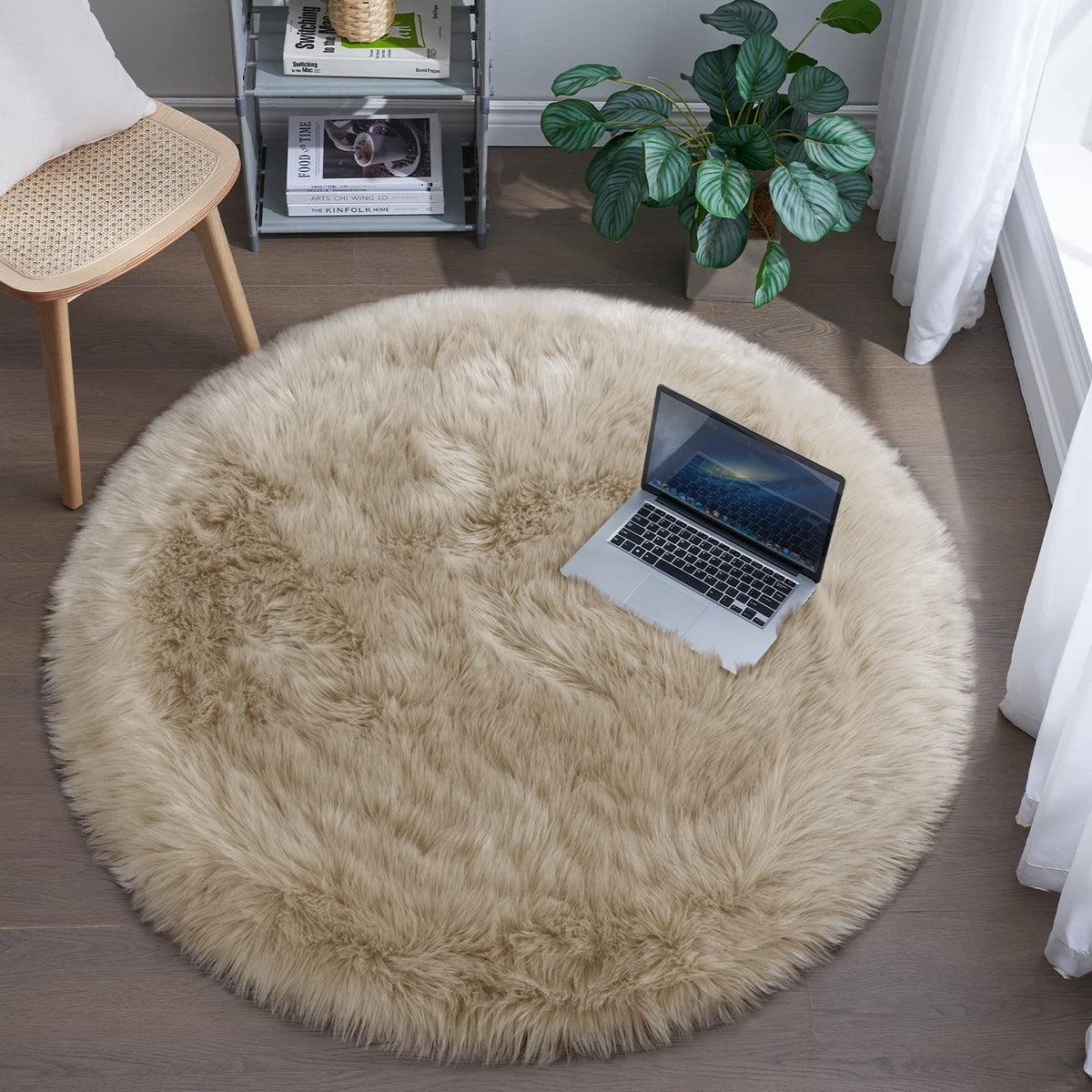 Tangsoo 2x6 Beige Faux Fur Rug,Soft Sheepskin Fluffy Runner Rug for Bedroom