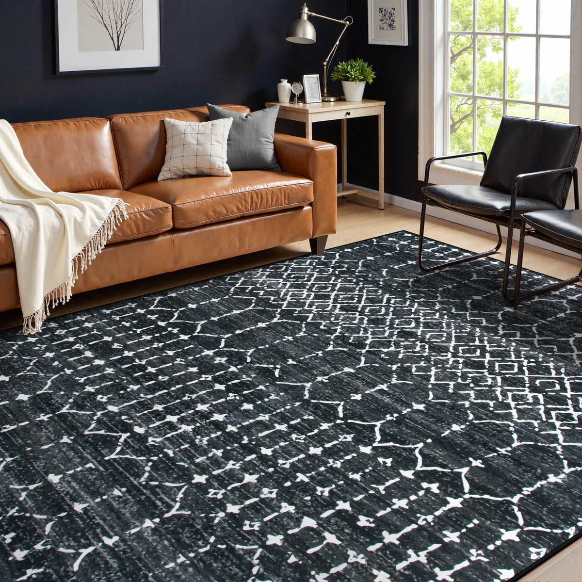 Lahome Moroccan Indoor Rugs for Entryway 2x3 Area Rug Non-Slip Backing Washable Inside Door Mats Low-Profile Throw Soft Rugs for Bathroom, Geometric Print Distressed Blue Rug for Kitchen Bedside Hana