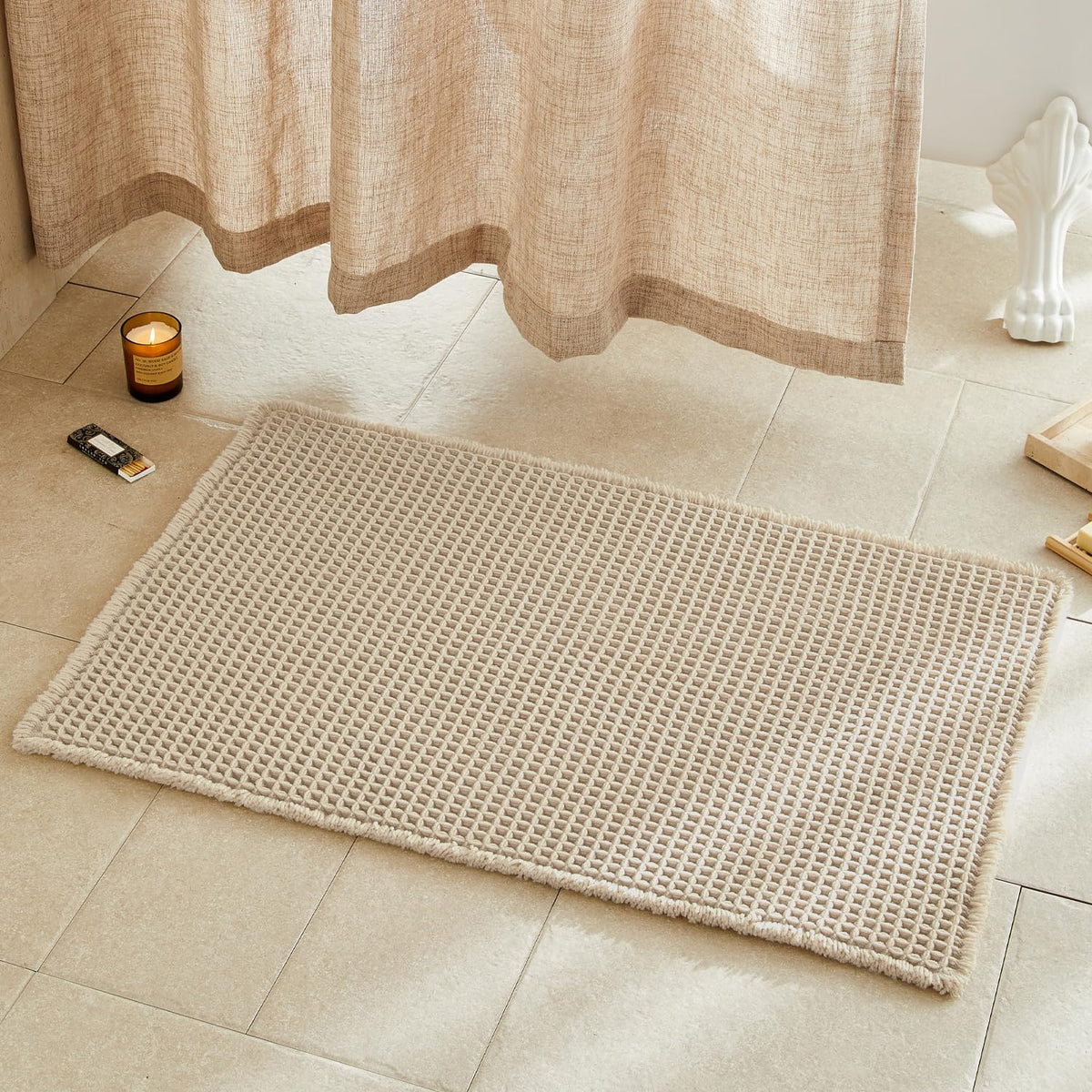 TYUU Waffle Bath Mat, Boho Bathroom Rugs Non Slip Washable, 30x20 Khaki