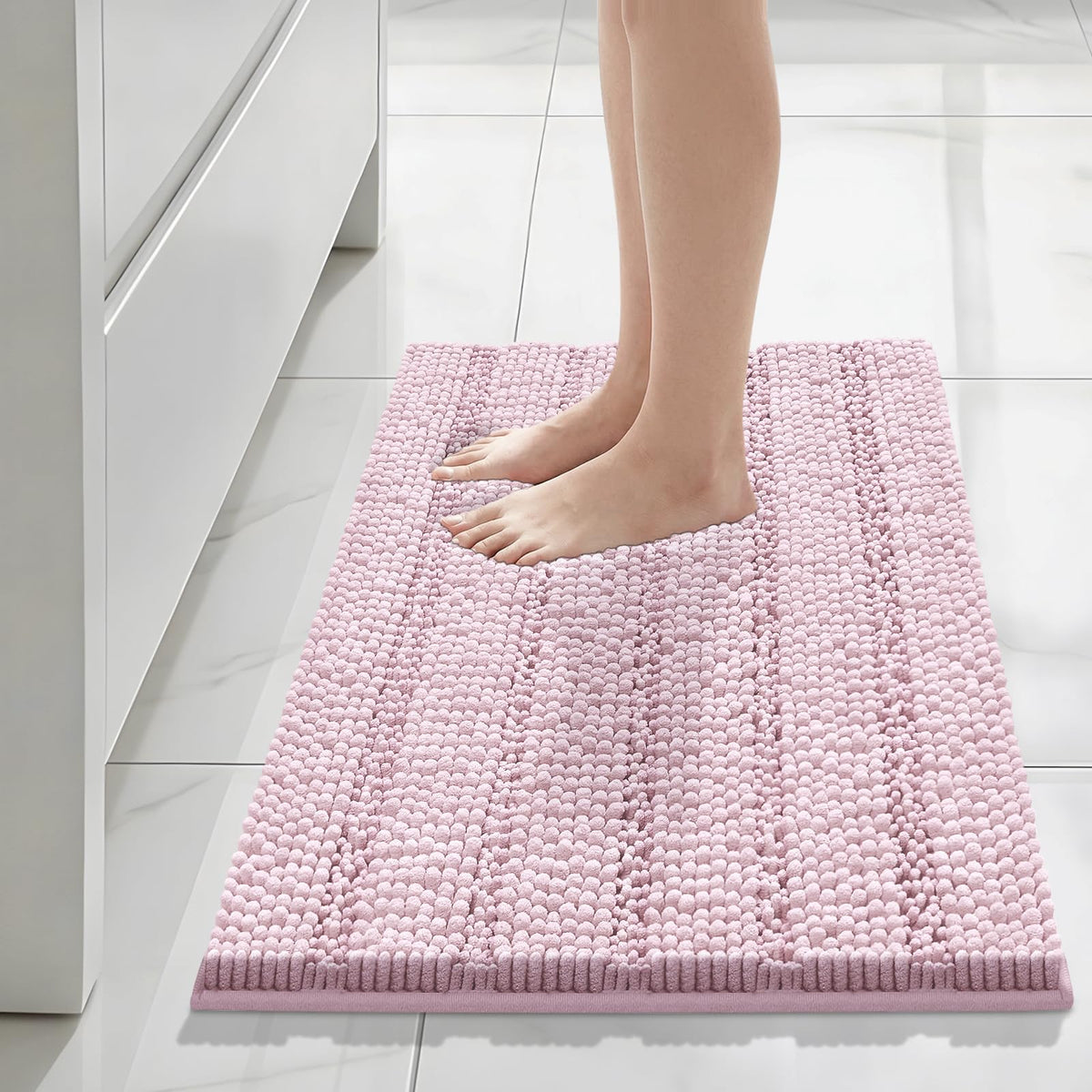 Bcoimo Small Bath Rug Mat,24x17 Chenille Non Slip Gray Bathroom Shower Mat