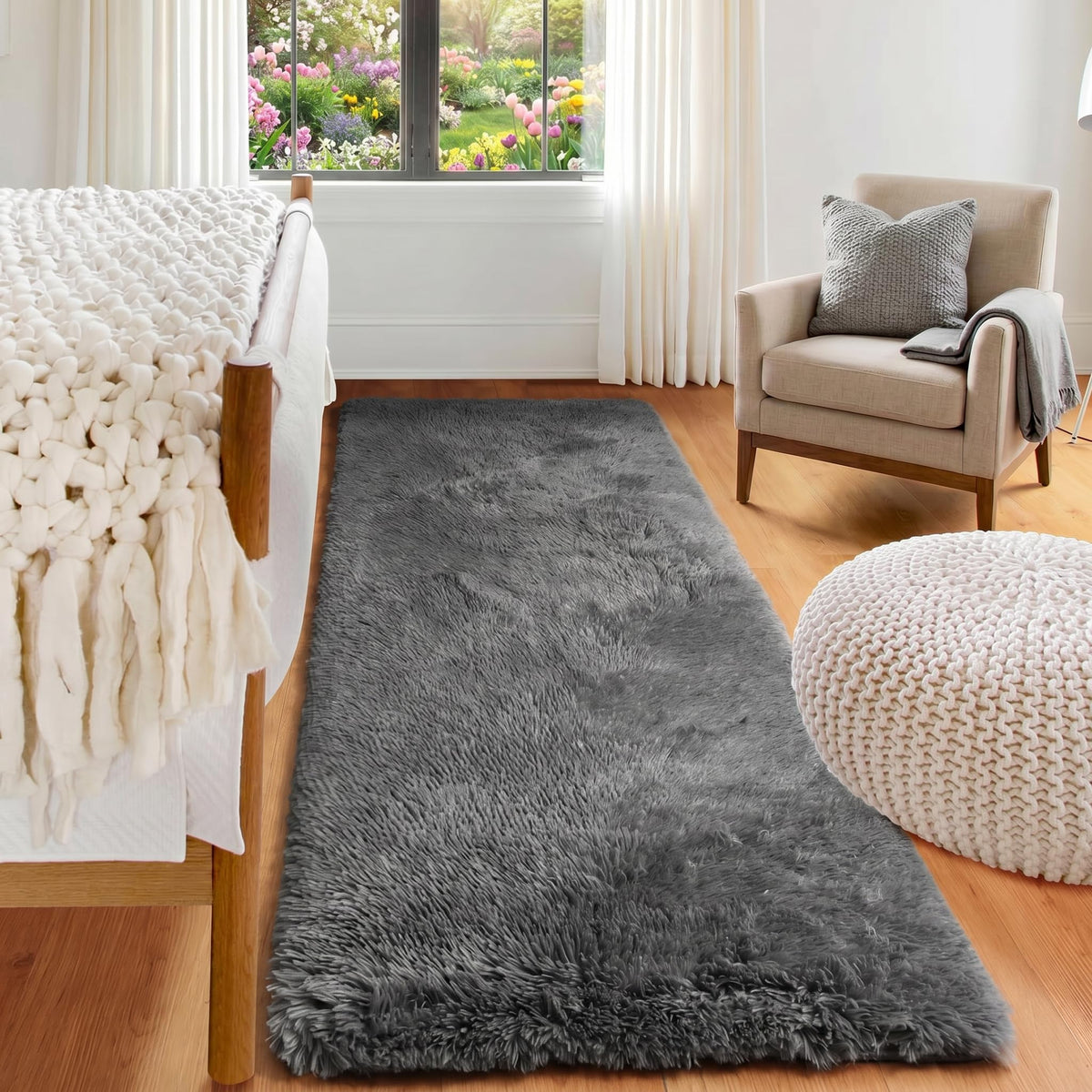 White Runner Rugs for Bedroom Living Room, Fluffy 2x6 Bedside Soft Area Rug