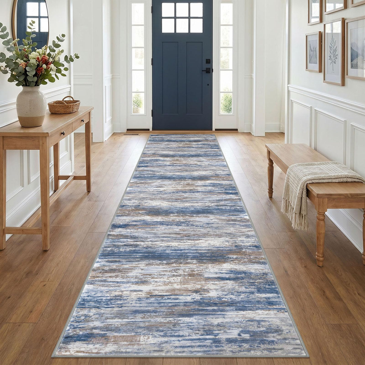 KOZYFLY Abstract Entryway Rug 2x3 Washable Door Mat Indoor Blue Beige