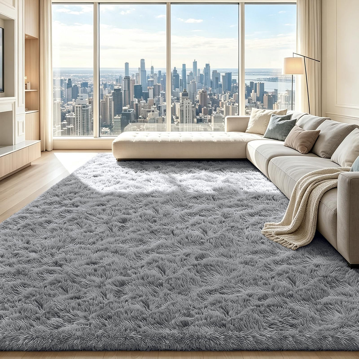 Beige 2x4 Area Rugs for Bedroom, Fluffy Shag Rug Small Rug Bedside Carpet