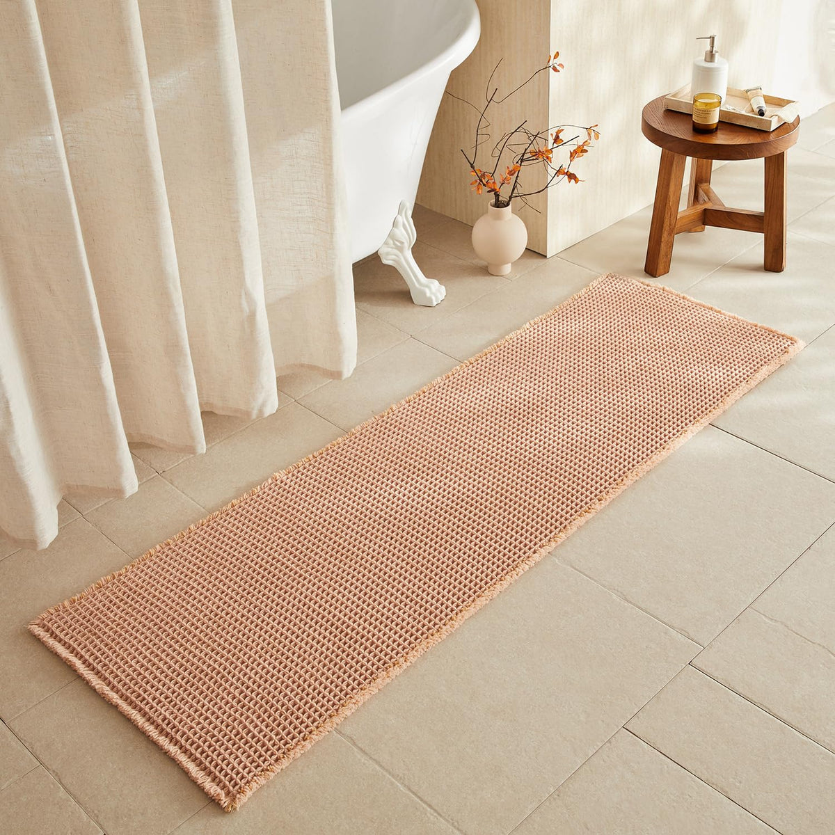 TYUU Waffle Bath Mat, Boho Bathroom Rugs Non Slip Washable, 30x20 Khaki