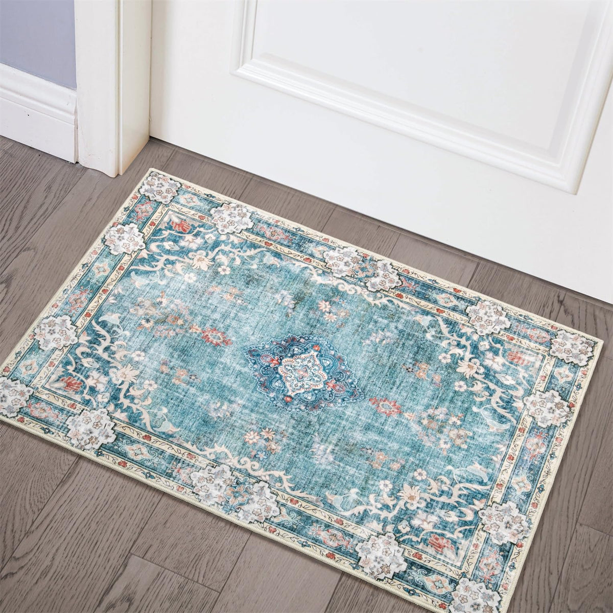 MUJOO Pink Rug 3x5 Washable,Boho Area Rugs Small Non Slip Low-Pile Floral