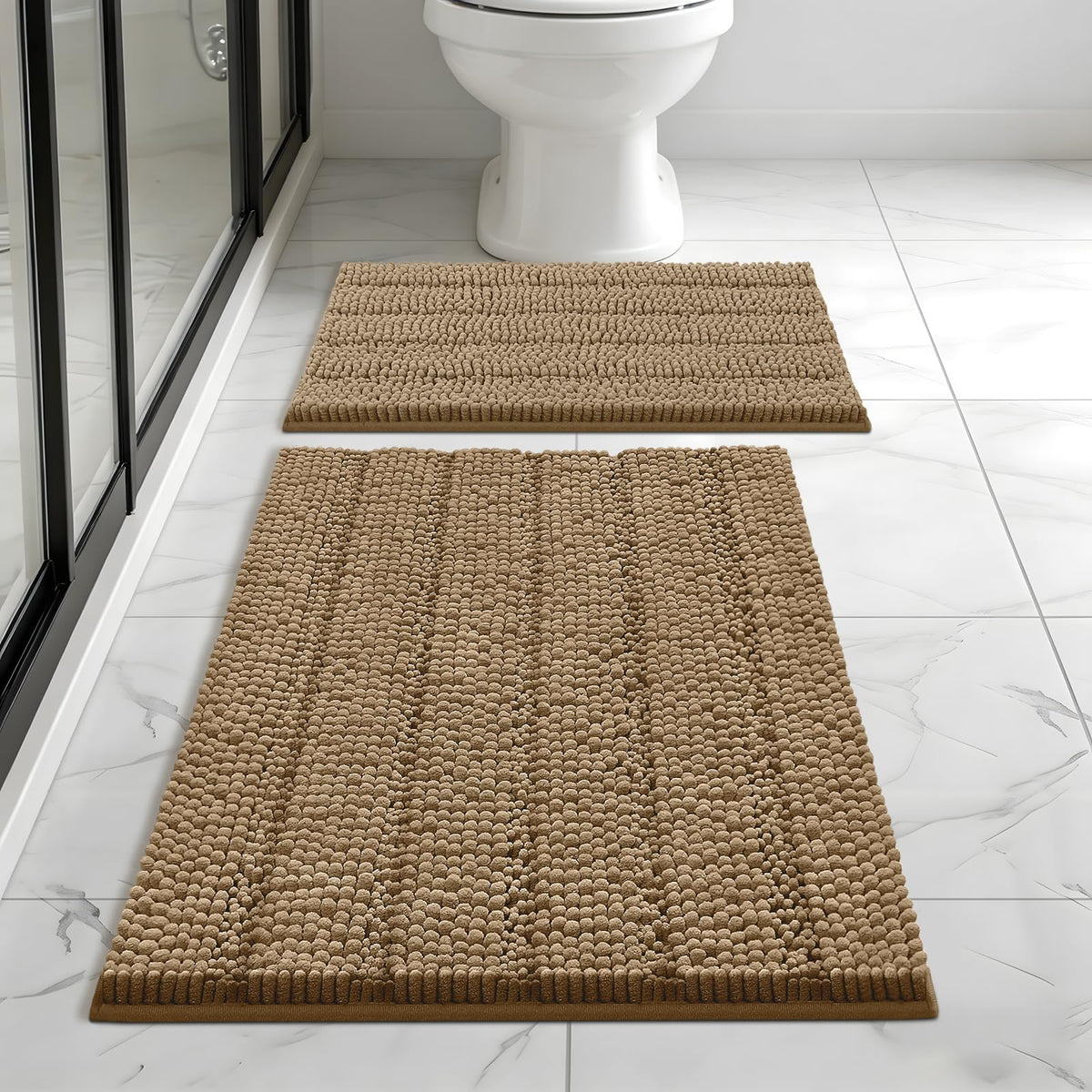 Bcoimo Small Bath Rug Mat,24x17 Chenille Non Slip Gray Bathroom Shower Mat