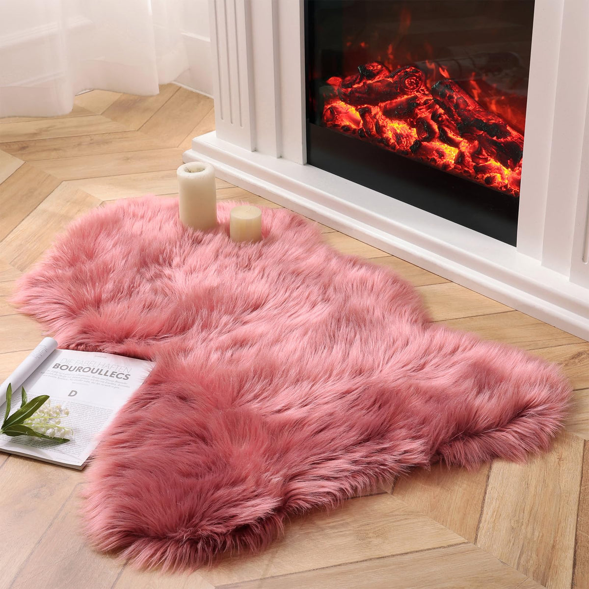 Ashler Faux Fur Rug, White, 2x3 Ft, Machine Washable