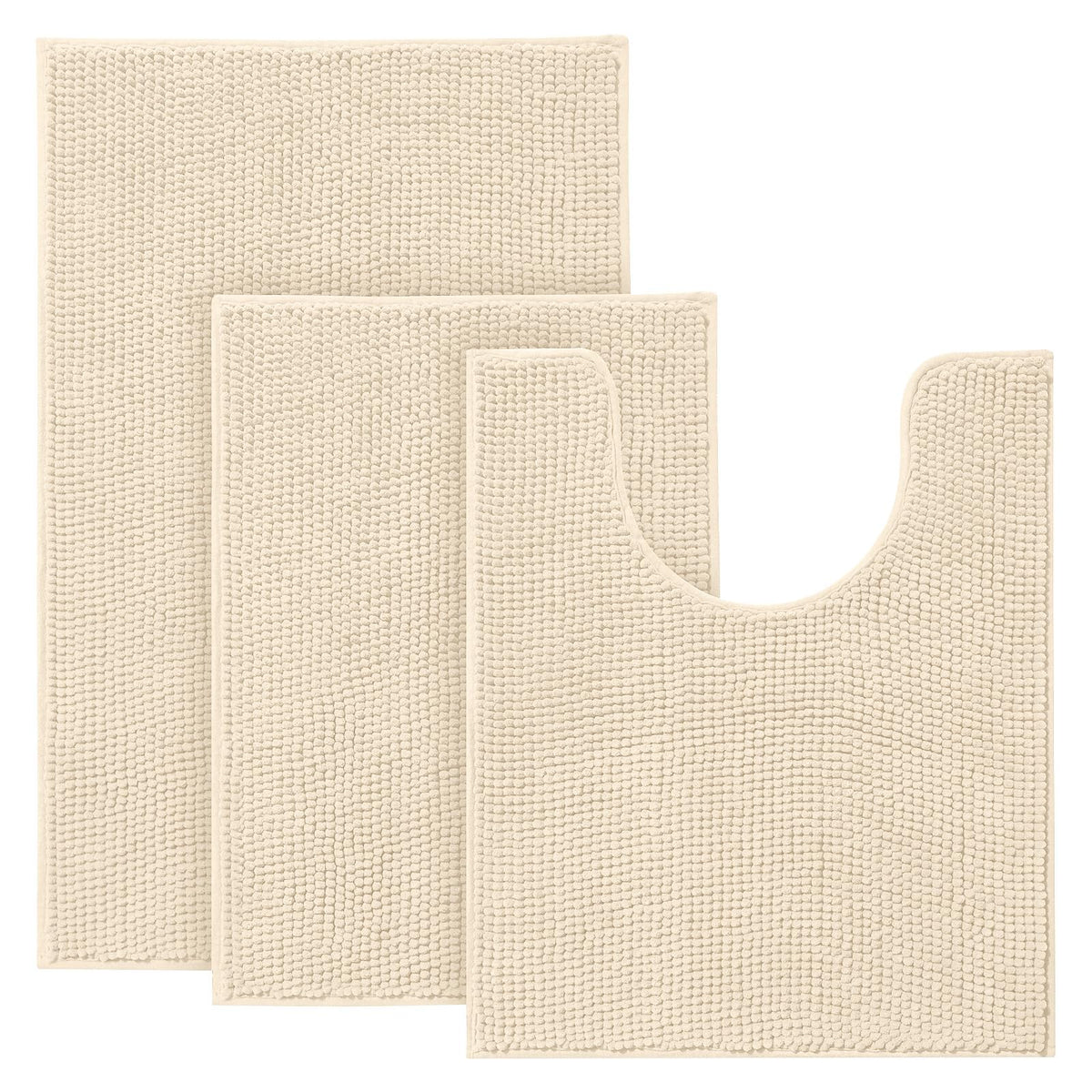 Urvoix Bathroom Rugs Sets 3 Piece, Non-Slip Chenille Bath Rug Set