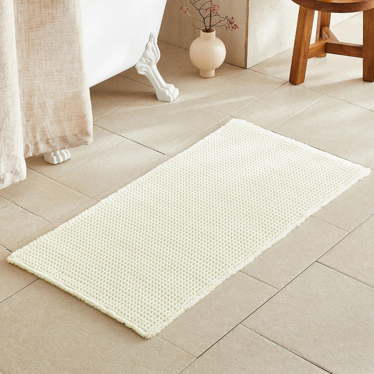 TYUU Waffle Bath Mat, Boho Bathroom Rugs Non Slip Washable, 30x20 Khaki