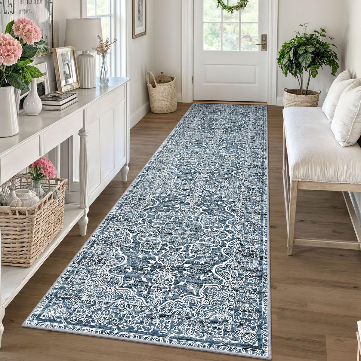 KUTA Entryway Rugs Indoor Washable Small Area Rug 2x3 Blue Entrance Carpet