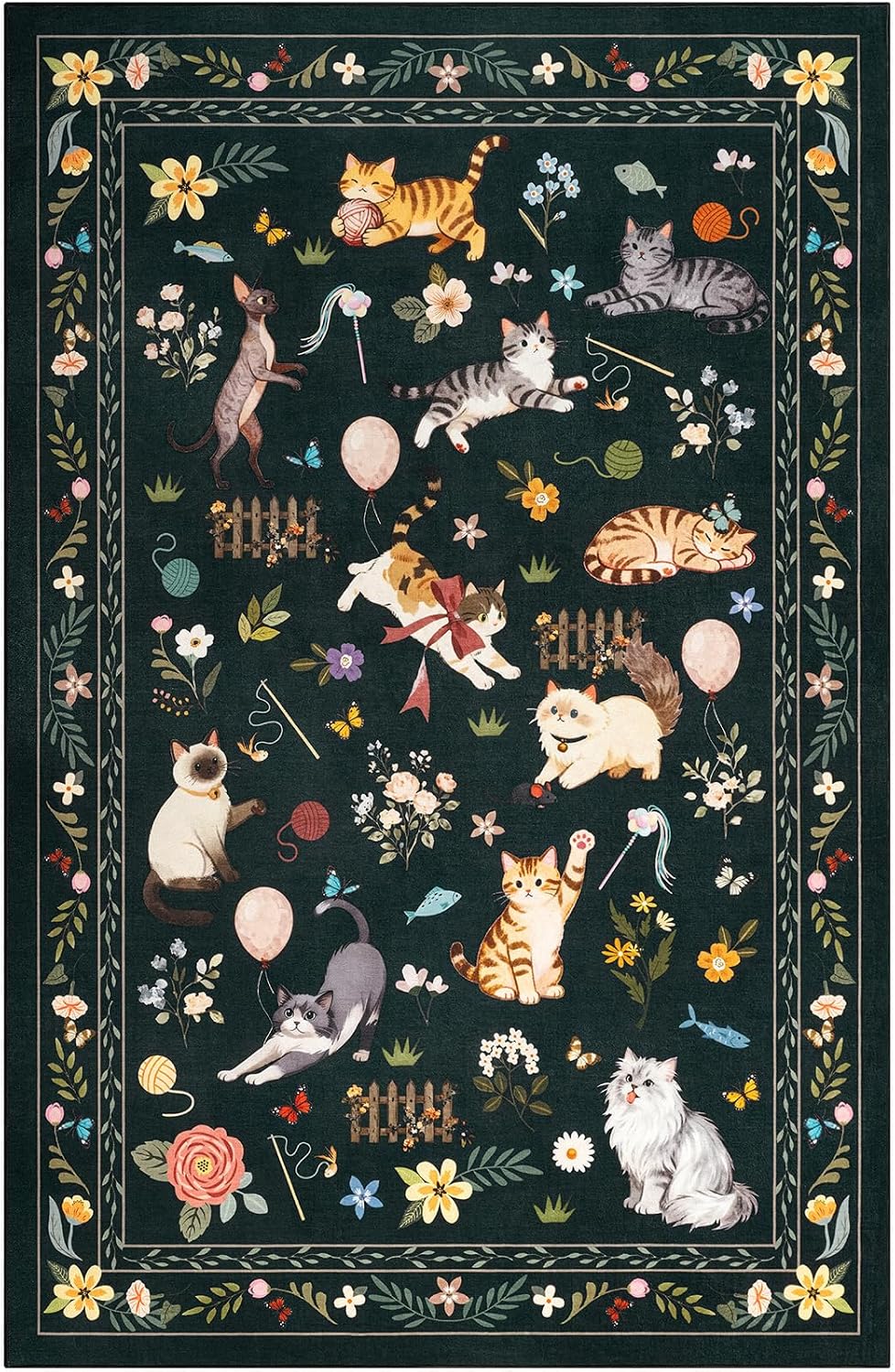Unirea 2x3 Black Cute Cat Area Rug for Kitchen Entryway, Washable Door Mat