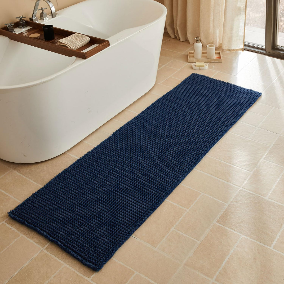 Triohero Waffle Bath Mat, Small Boho Bathroom Rugs Non Slip, 16x24 Khaki