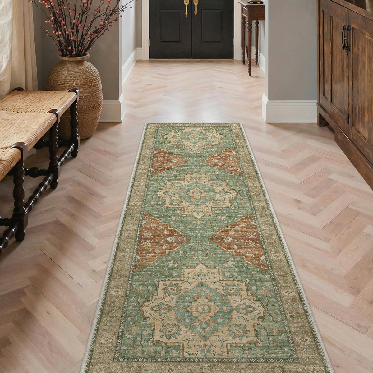 GENIMO 2x5 Washable Runner Rug Non Slip for Hallway, Light Taupe Brown