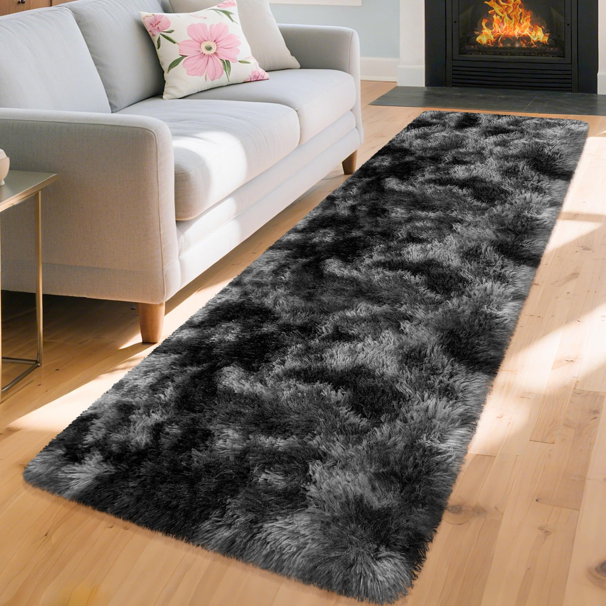 Soft Fluffy Beige Runner Rug for Bedroom, Bedside Long Rug Runner