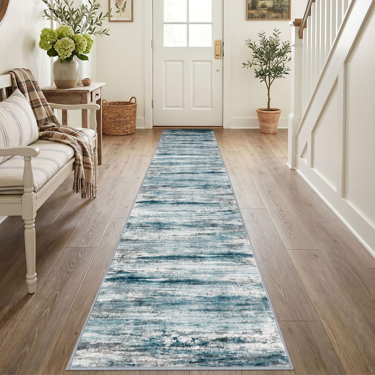 KOZYFLY Abstract Entryway Rug 2x3 Washable Door Mat Indoor Blue Beige