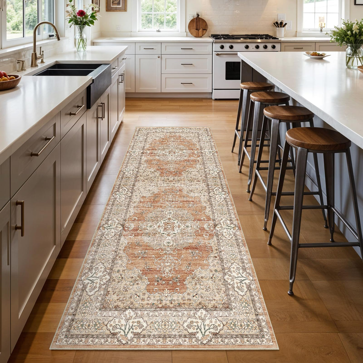 2x3 Washable Entryway Area Rug - Non-Slip Boho Throw Rugs Beige Gray
