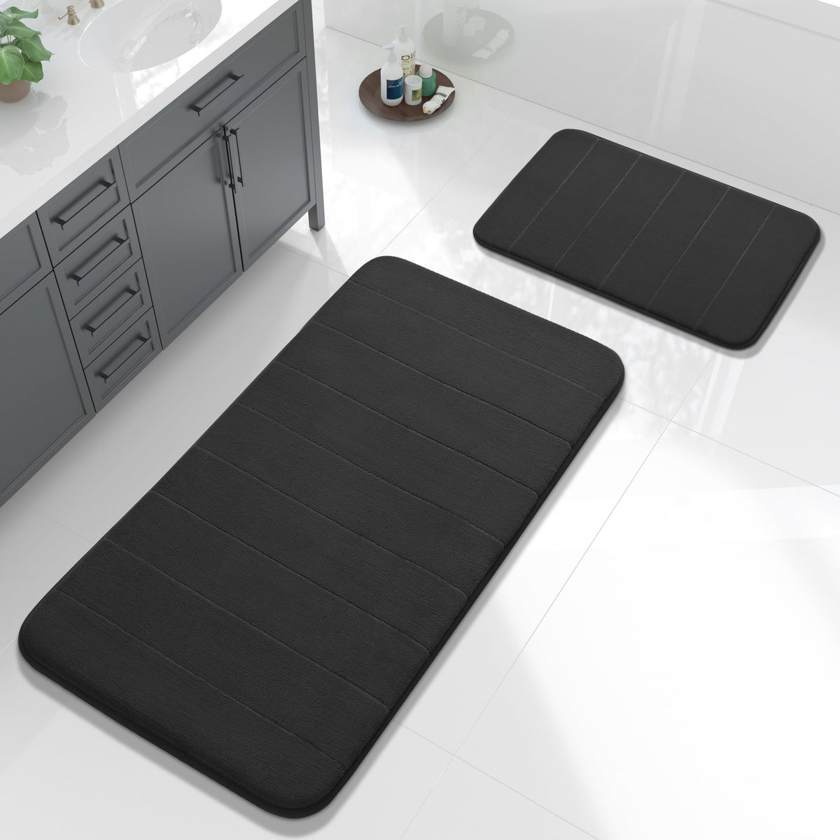 Yimobra Memory Foam Bathroom Rugs Sets 2 Piece - Super Soft Absorbent Quick Dry Bath Mat Set, Machine Washable Non Slip Floor Carpet for Tub Shower & Single Sink (17x24 & 31.5x20 Inch, Gray)