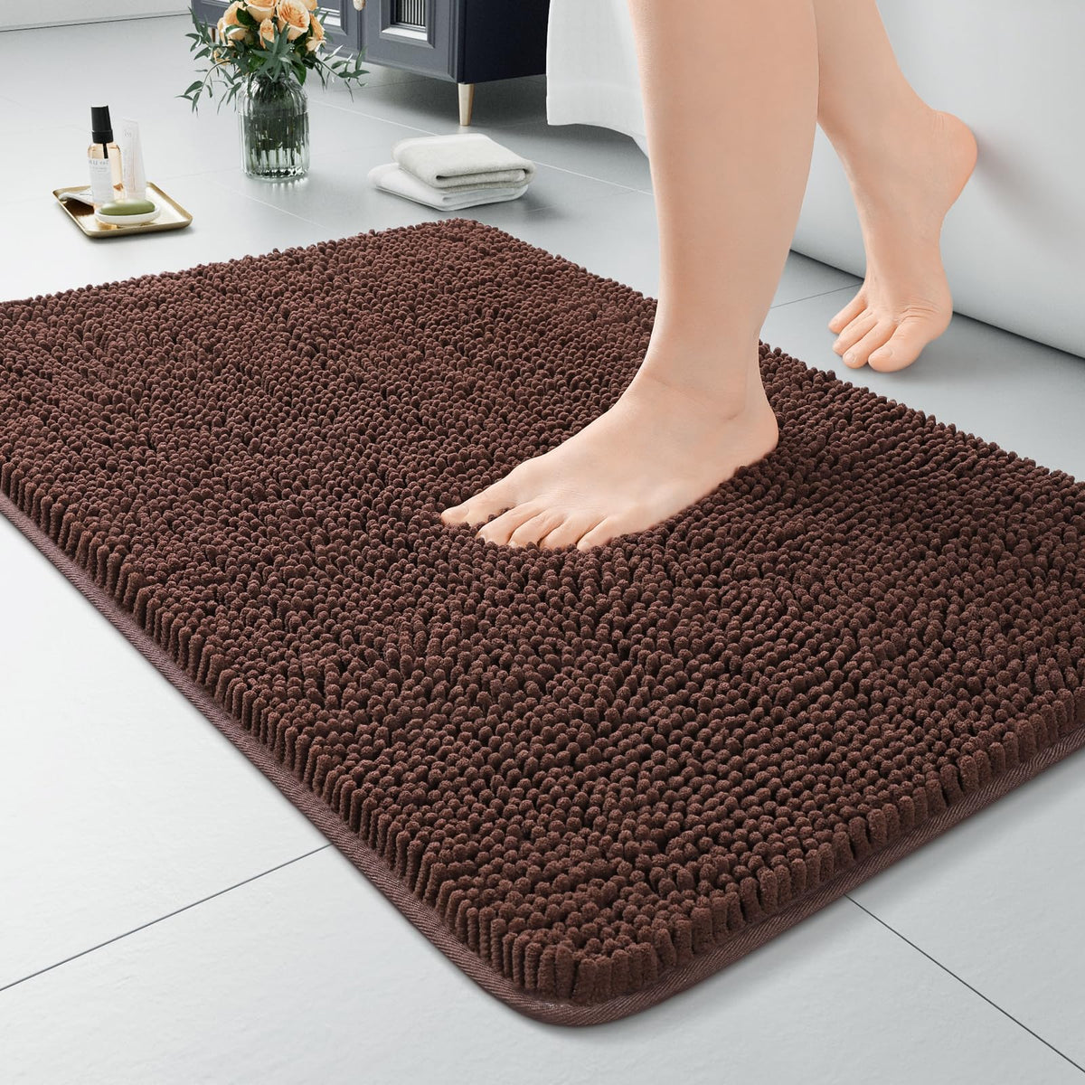 LOCHAS Luxury Bathroom Rug Shaggy Bath Mat 24 x 60 Inch, Gray