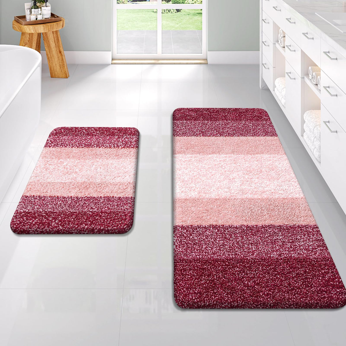 OLANLY Micorfiber Bathroom Rug Set 2 Piece, Soft Absorbent Bath Mats, Grey
