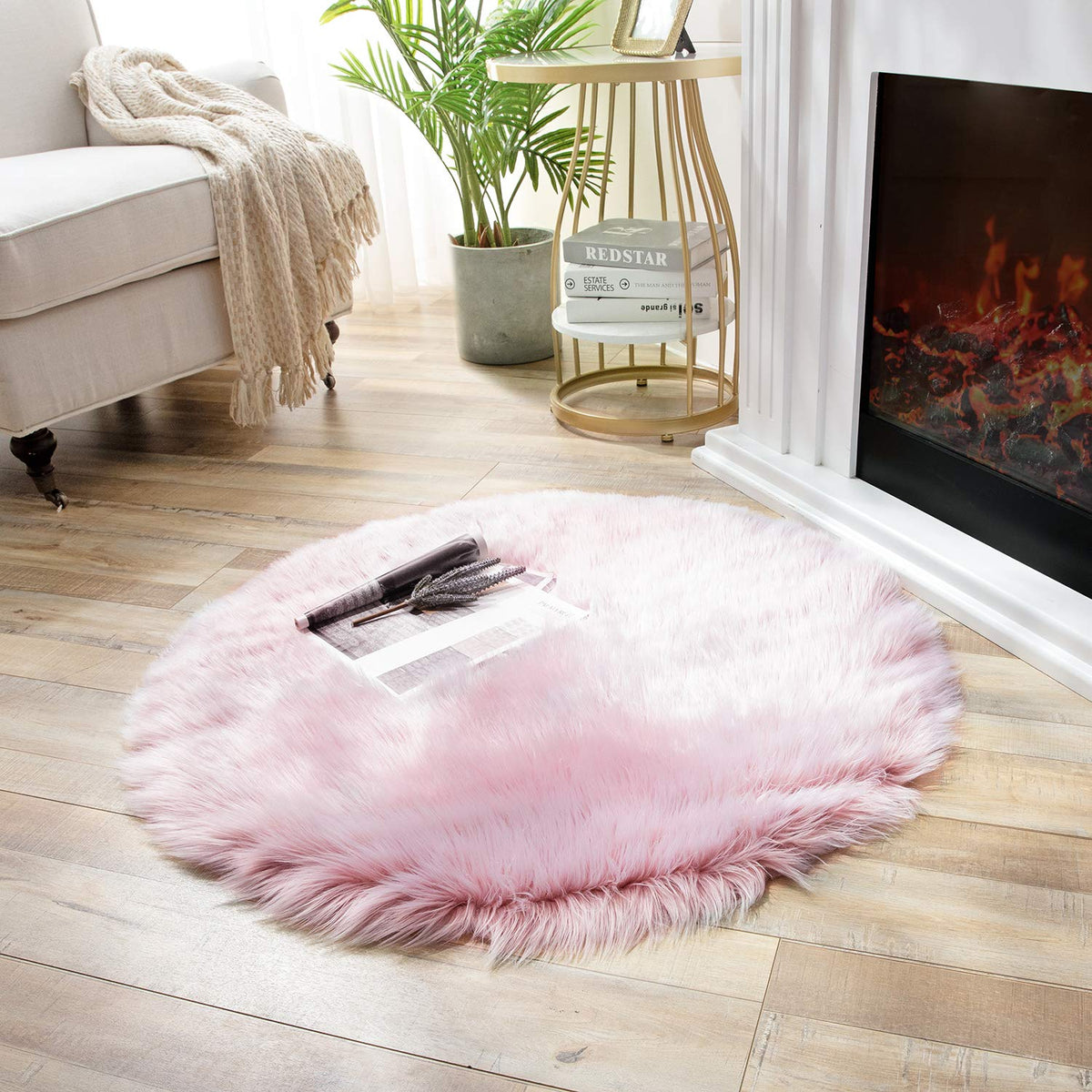 Ashler Faux Fur Rug, White, 2x3 Ft, Machine Washable
