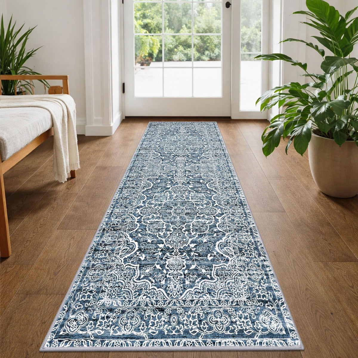 KUTA Entryway Rugs Indoor Washable Small Area Rug 2x3 Blue Entrance Carpet