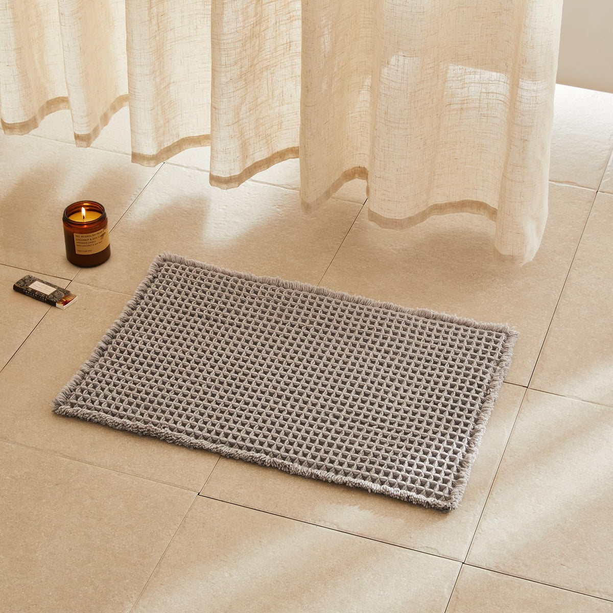 TYUU Waffle Bath Mat, Boho Bathroom Rugs Non Slip Washable, 30x20 Khaki