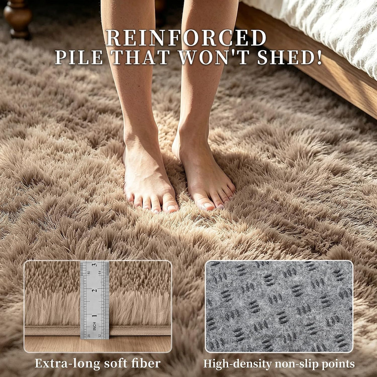 Beige 2x4 Area Rugs for Bedroom, Fluffy Shag Rug Small Rug Bedside Carpet