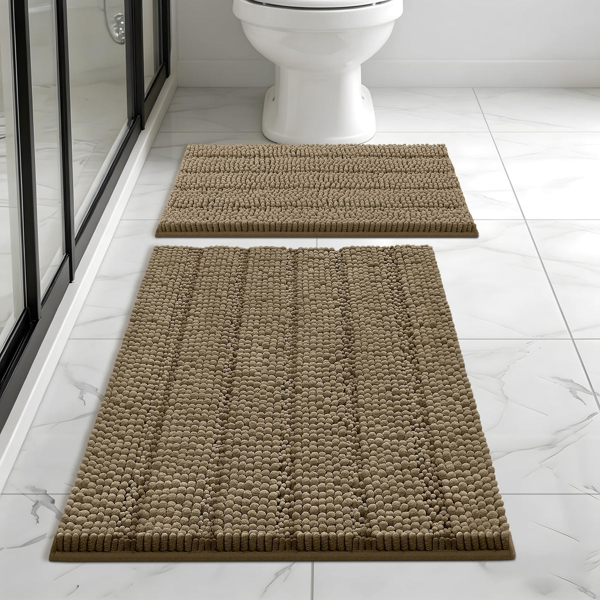 Bcoimo Small Bath Rug Mat,24x17 Chenille Non Slip Gray Bathroom Shower Mat