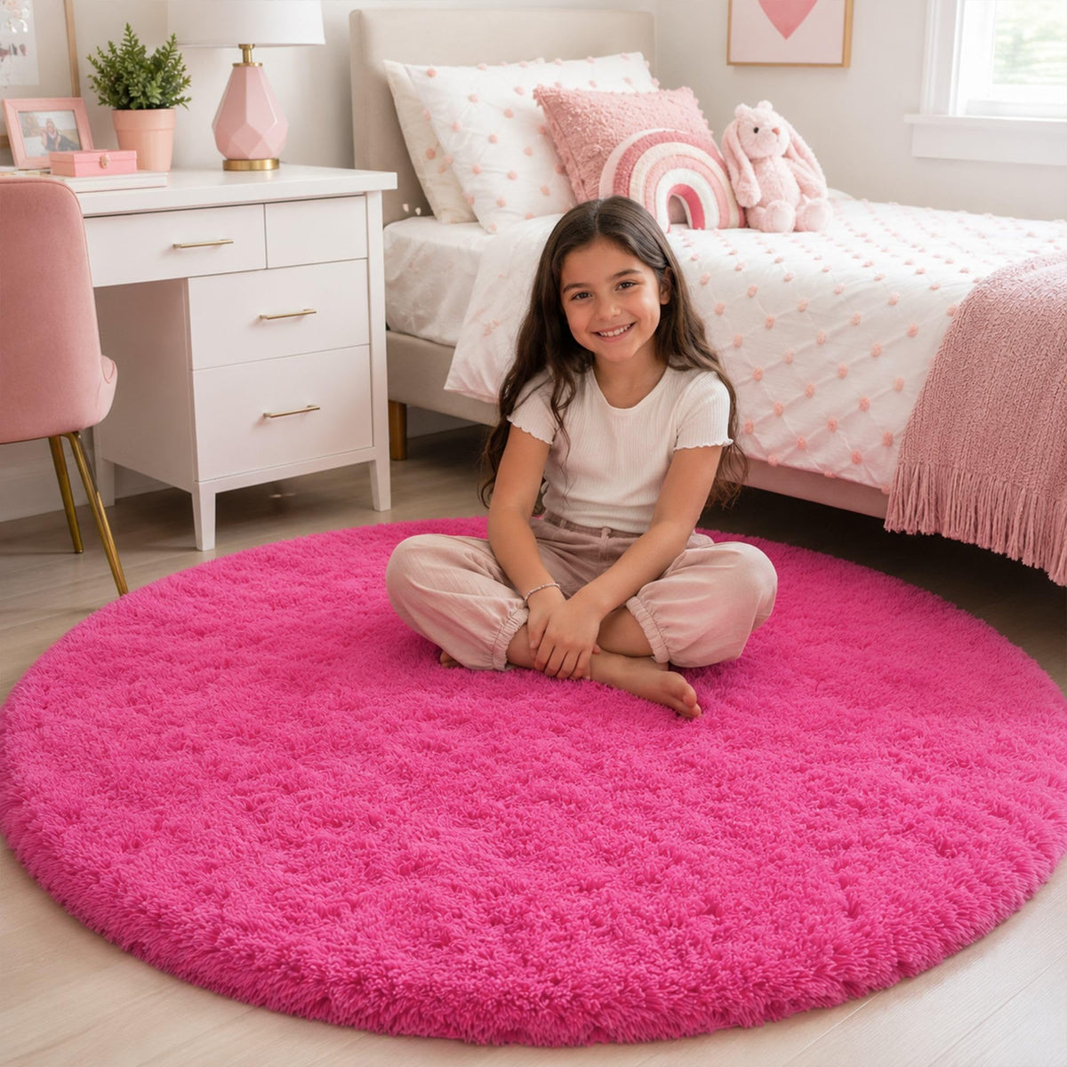 Baby Pink Fluffy Area Rug, Soft Washable, 2x5 Ft for Bedside