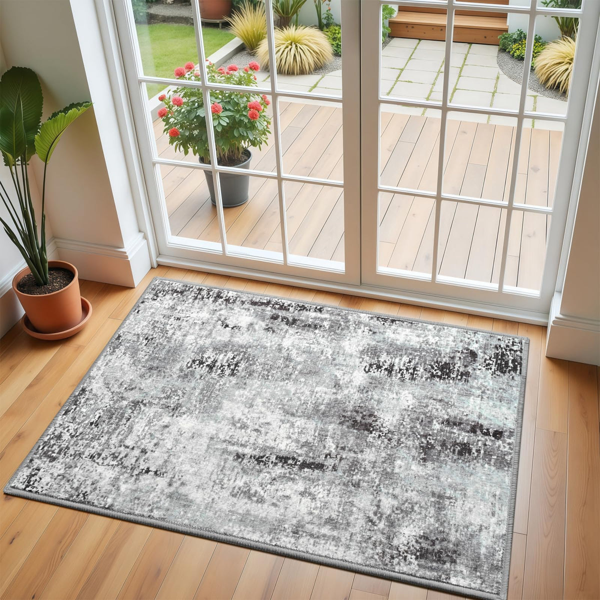 Pink Washable Runner Rug for Bedroom, Abstract Non-Slip Soft Entryway Rugs, Modern Low Pile Stain Resistant 2x6 Carpet for Entryway, Kitchen, Hallway, Bedside