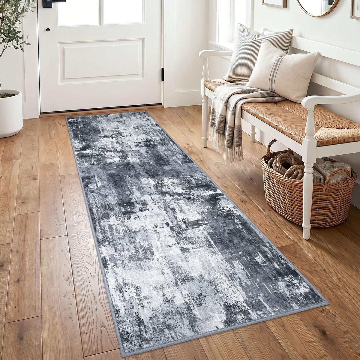 KOZYFLY Abstract Entryway Rug 2x3 Washable Door Mat Indoor Blue Beige