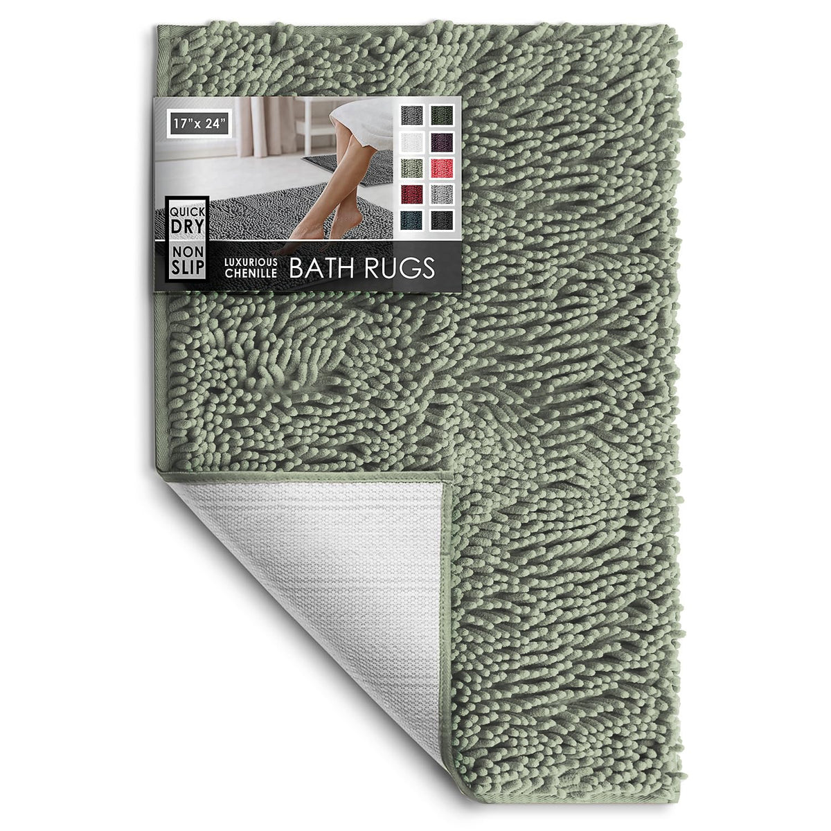 Hearth & Harbor Bathroom Rugs, Chenille Bath Mat - Machine Washable Bath Mats for Bathroom Non-Slip Backing Rubber, Quick Dry Bathroom Mat, 17 x 24 + 20 x 32 - Hunter Green