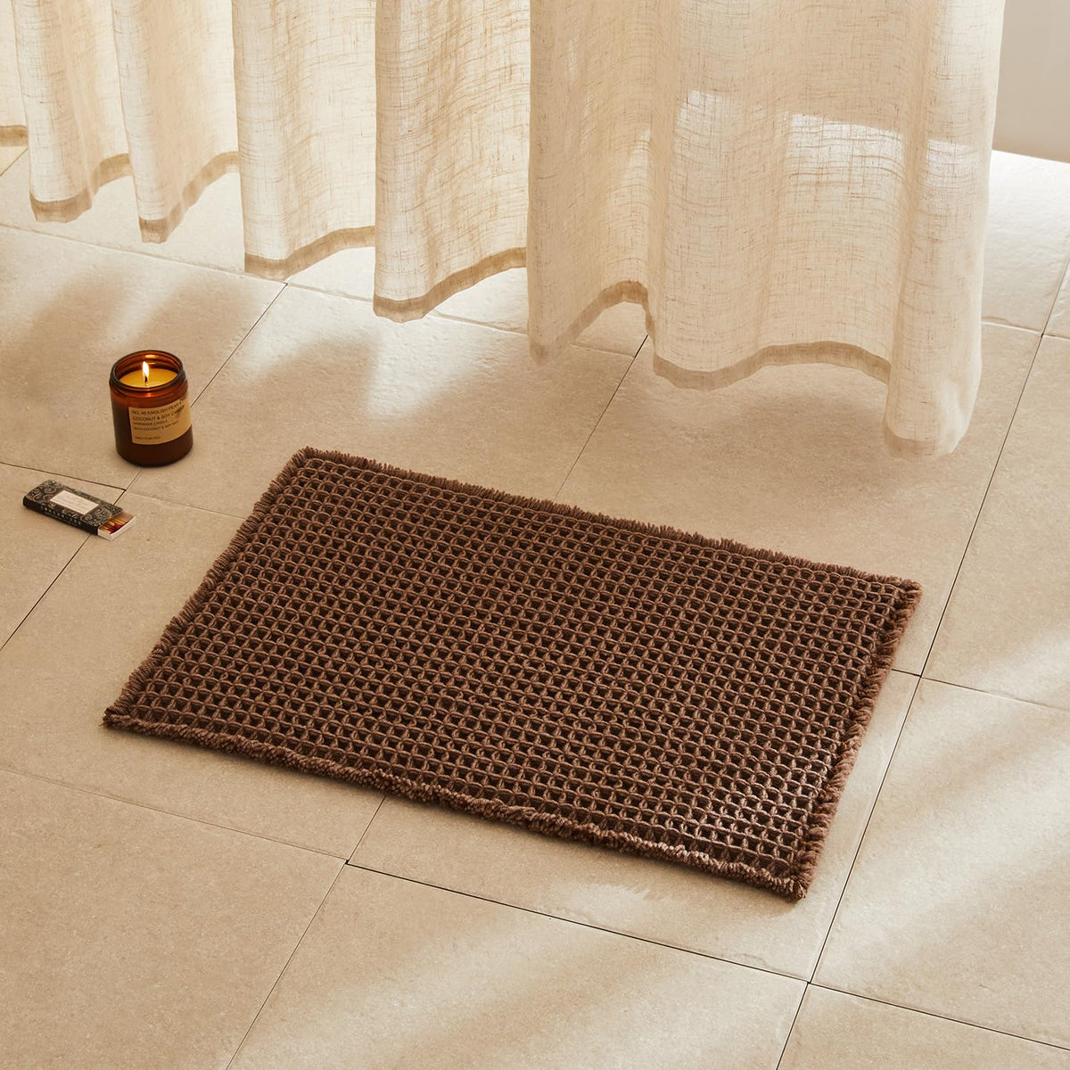 TYUU Waffle Bath Mat, Boho Bathroom Rugs Non Slip Washable, 30x20 Khaki