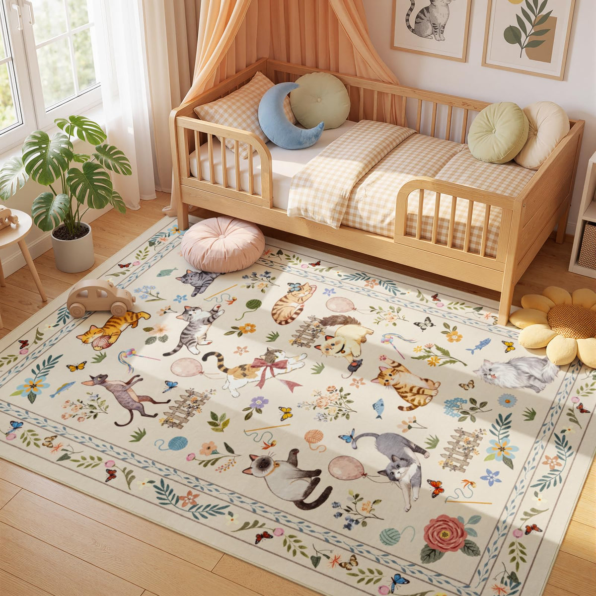 Unirea 2x3 Black Cute Cat Area Rug for Kitchen Entryway, Washable Door Mat