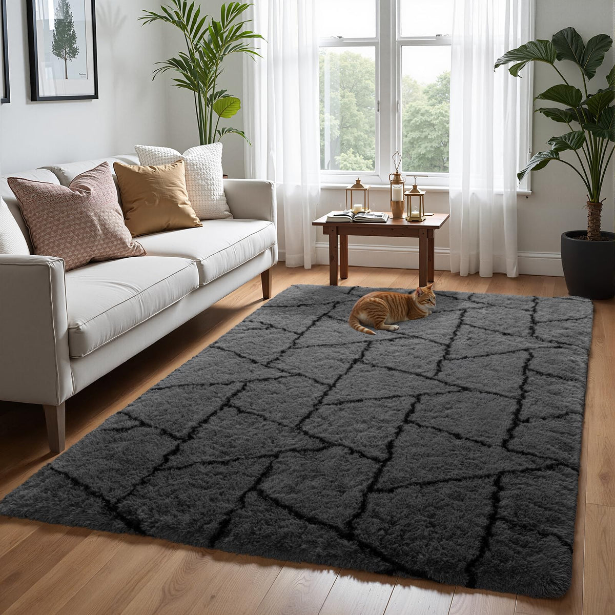 Zentavio 2x6 Runner Rugs for Hallway Shag Soft Bedroom Bedside Rugs Non Slip Fluffy Carpet for Kids Girls Boys Home Decor Aesthetic Dorm Nursery Tie-Dyed Black Grey