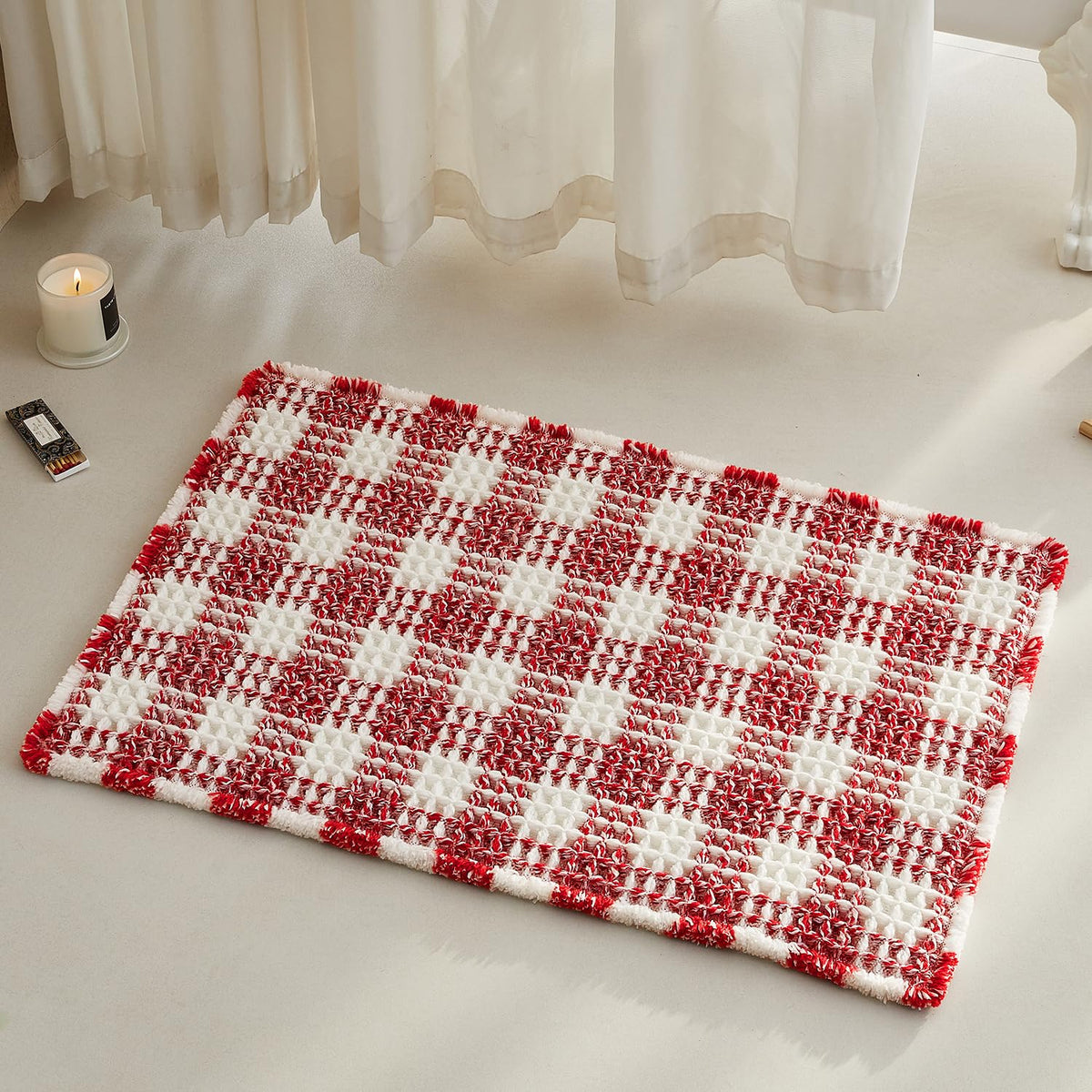 TYUU Waffle Bath Mat, Boho Bathroom Rugs Non Slip Washable, 30x20 Khaki