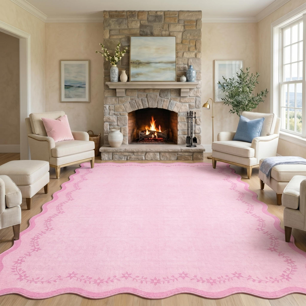 GarveeHome 3x5 Scalloped Washable Area Rug Non Slip Bedroom Entryway Rug