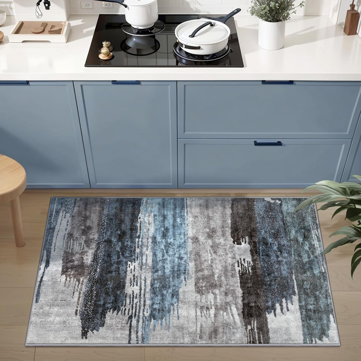 Ciicool Washable Area Rug 2x3 Entryway Rug, Modern Abstract Entry Mat Navy