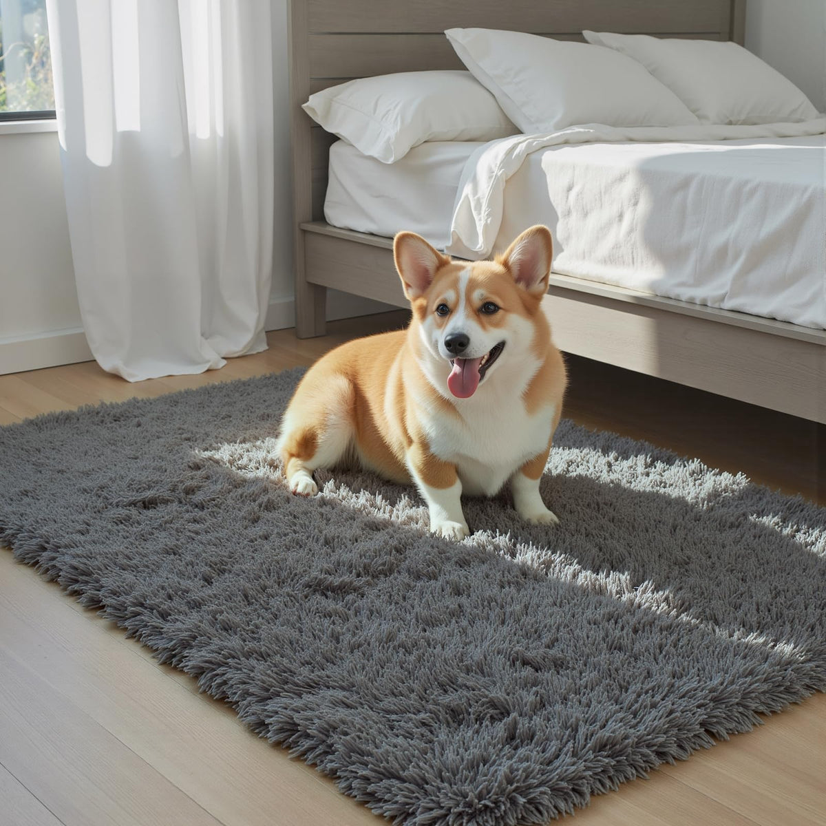 Small Shag Area Rug for Bedroom, 2x3 Cream Soft Plush Carpet