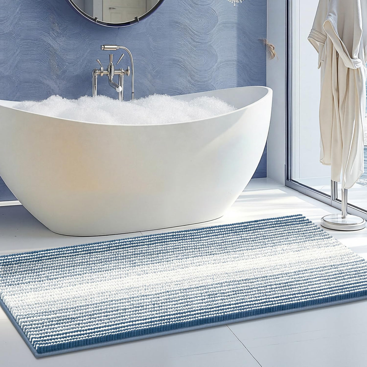 BSICPRO Bathroom Rugs Sets 2 Piece, Non Slip Boho Bath Mats, Beige