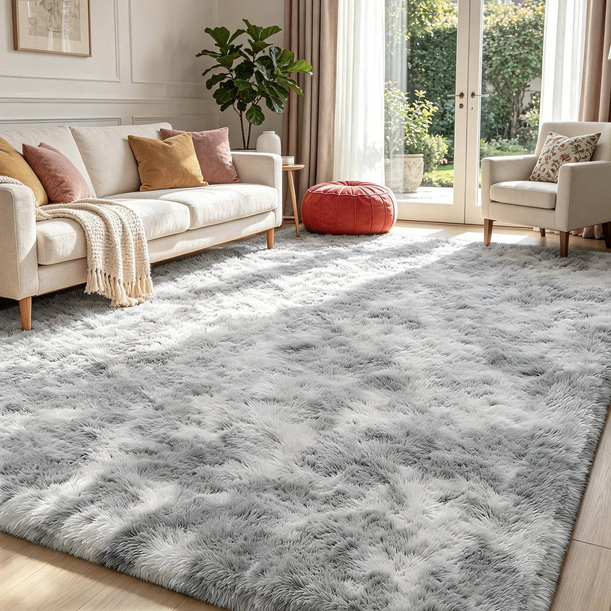 Beige 2x4 Area Rugs for Bedroom, Fluffy Shag Rug Small Rug Bedside Carpet