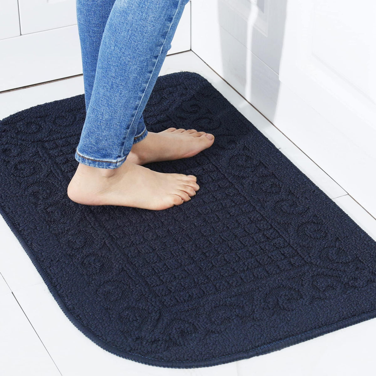 COSY HOMEER 27x18 Half Round Kitchen Rug,Non Slip Washable Mat,Burgundy 1PC