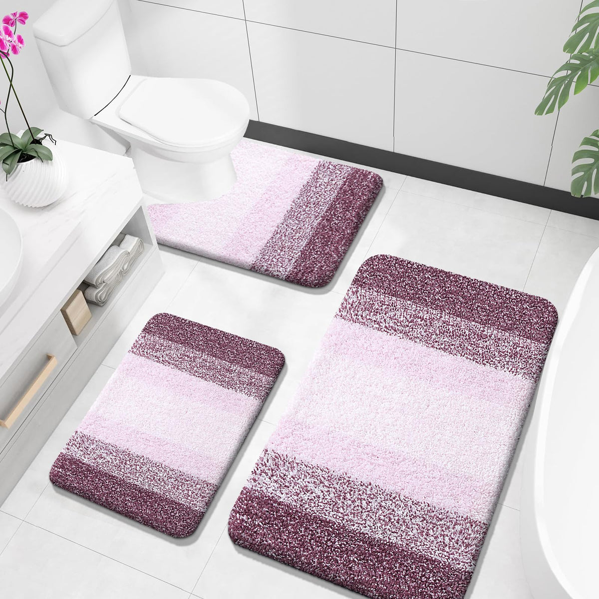 OLANLY Microfiber Bathroom Rugs Sets 3 Piece, Absorbent Bath Mats, Grey