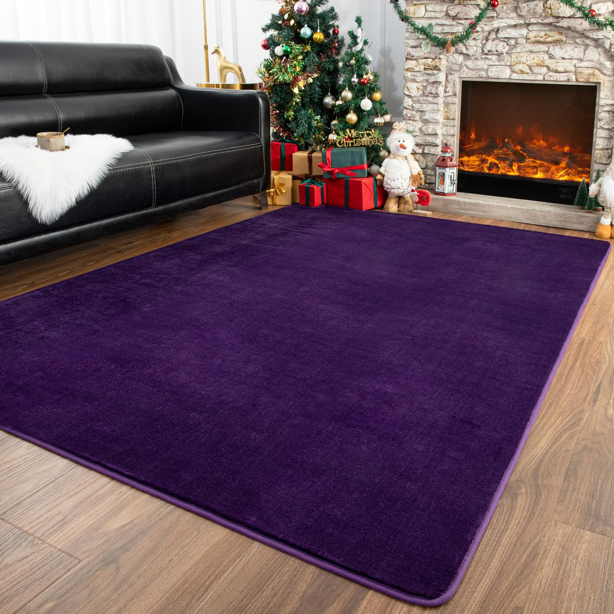 Przemy 2x6 Soft Runner Rug for Bedroom Living Room, Dark Purple Washable